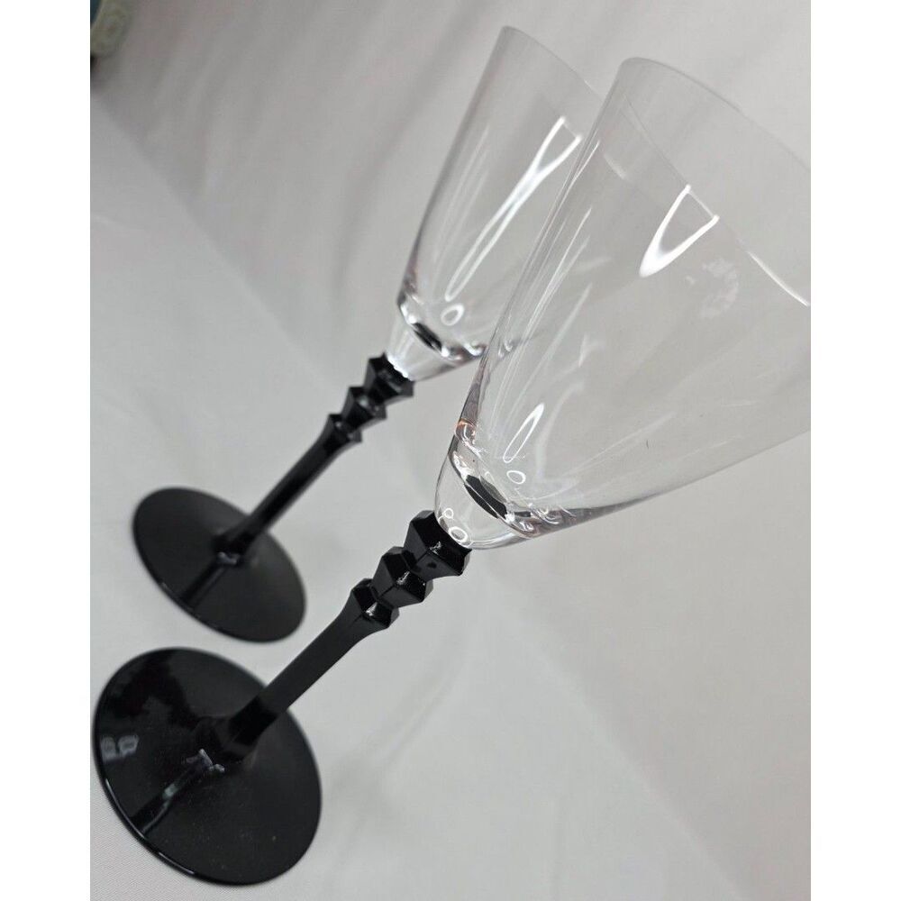 Vintage Sasaki Black Tie Crystal Martini Glasses | Pair | Black Geometric Stem - Picture 7 of 11